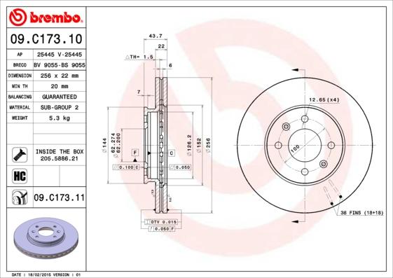 Brembo 09.C173.11 - Гальмівний диск autocars.com.ua