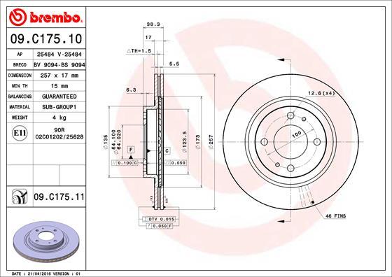 Brembo 09.C175.11 - Гальмівний диск autocars.com.ua