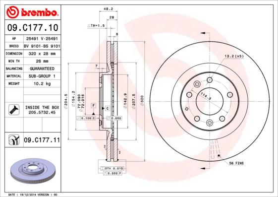 Brembo 09.C177.11 - Гальмівний диск autocars.com.ua