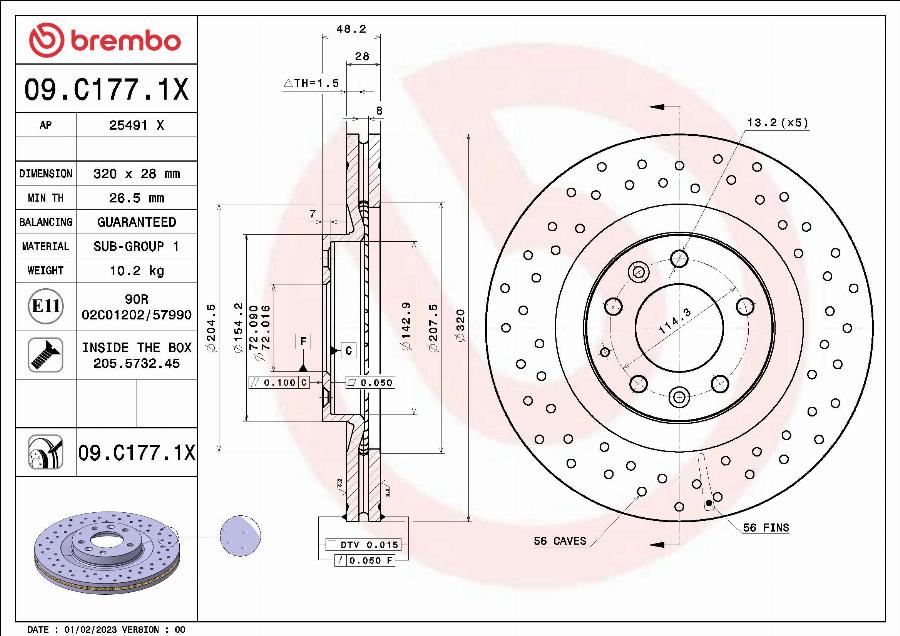 Brembo 09.C177.1X - Гальмівний диск autocars.com.ua