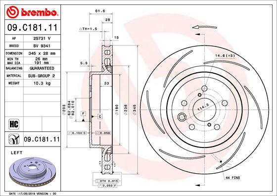 Brembo 09.C181.11 - Гальмівний диск autocars.com.ua