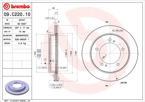 Brembo 09.C220.10 - Гальмівний диск autocars.com.ua