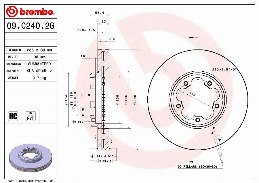 Brembo 09.C240.2G - Тормозной диск avtokuzovplus.com.ua