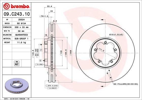 Brembo 09.C243.10 - Гальмівний диск autocars.com.ua