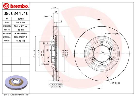 Brembo 09.C244.10 - Тормозной диск avtokuzovplus.com.ua