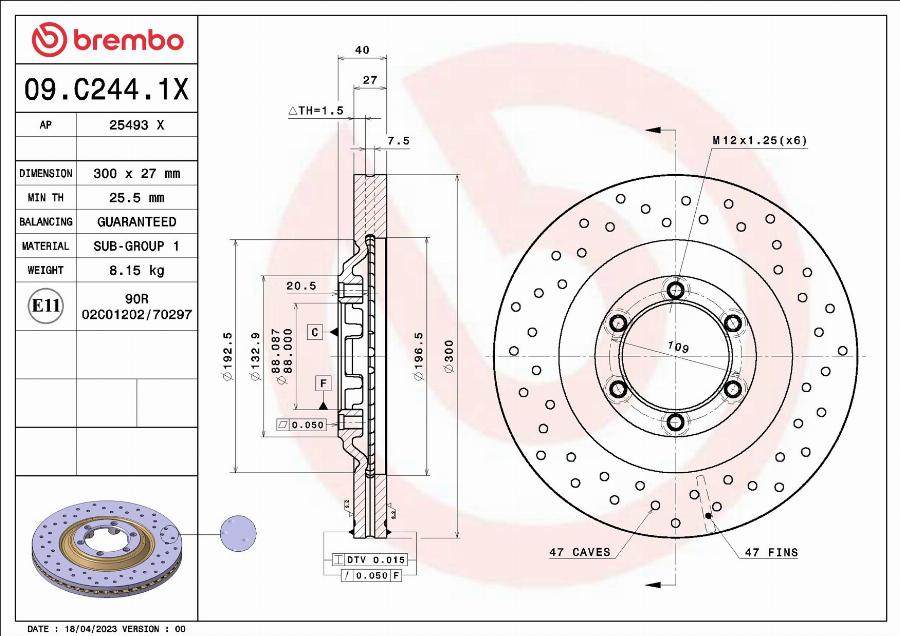 Brembo 09.C244.1X - Тормозной диск avtokuzovplus.com.ua