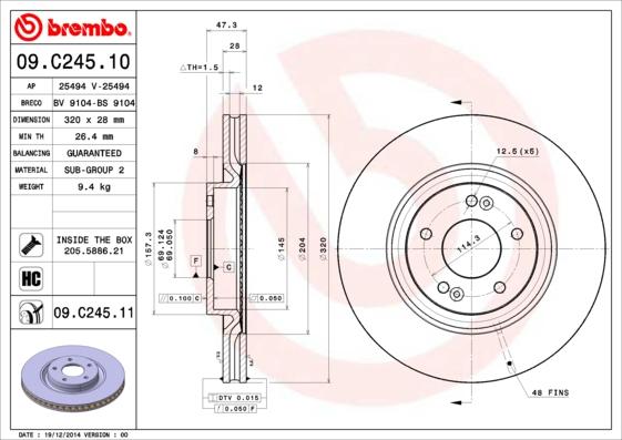 Brembo 09.C245.11 - Тормозной диск avtokuzovplus.com.ua