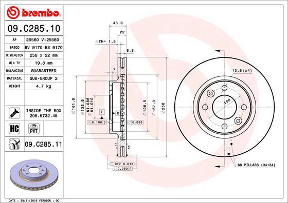 Brembo 09.C285.11 - Тормозной диск avtokuzovplus.com.ua