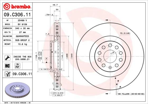 Brembo 09.C306.11 - Тормозной диск autodnr.net