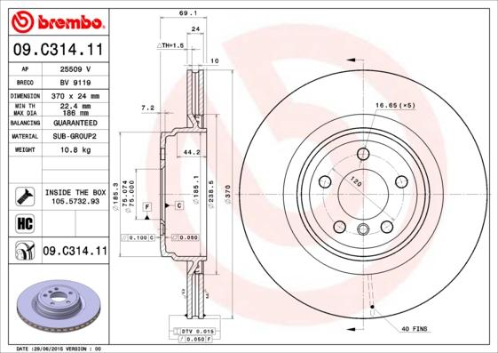 Brembo 09.C314.11 - Гальмівний диск autocars.com.ua