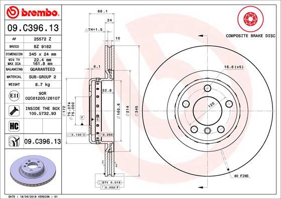 Brembo 09.C396.13 - Гальмівний диск autocars.com.ua