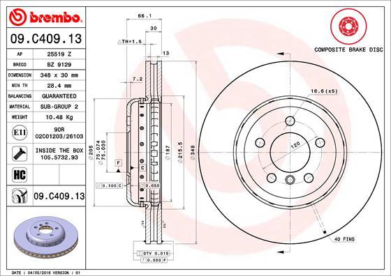 Brembo 09.C409.13 - Гальмівний диск autocars.com.ua