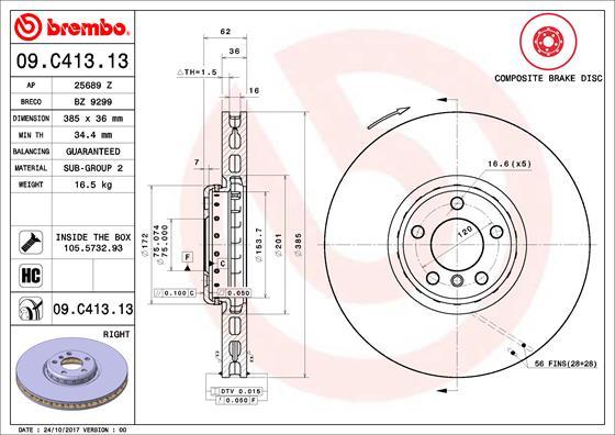 Brembo 09.C413.13 - Гальмівний диск autocars.com.ua