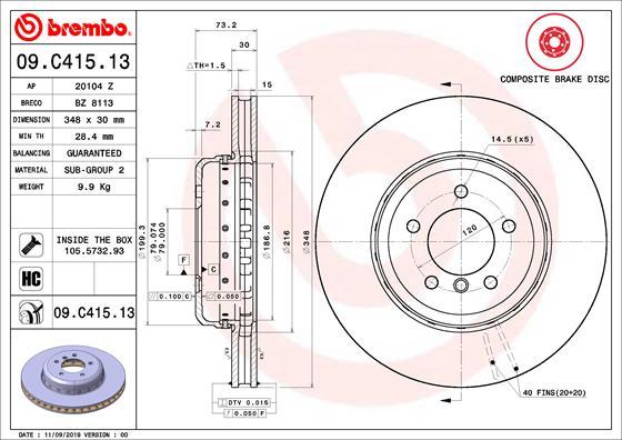 Brembo 09.C415.13 - Гальмівний диск autocars.com.ua