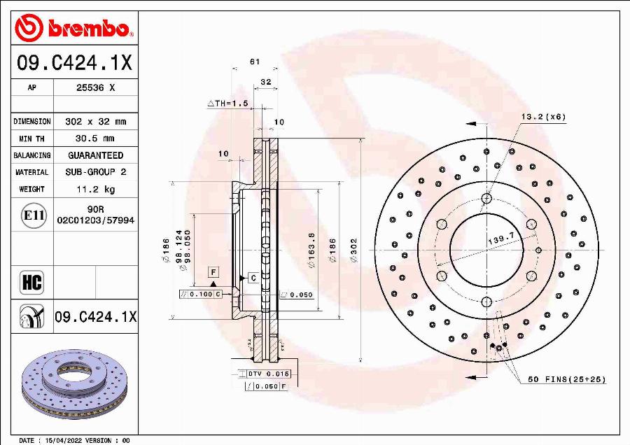 Brembo 09.C424.1X - Гальмівний диск autocars.com.ua