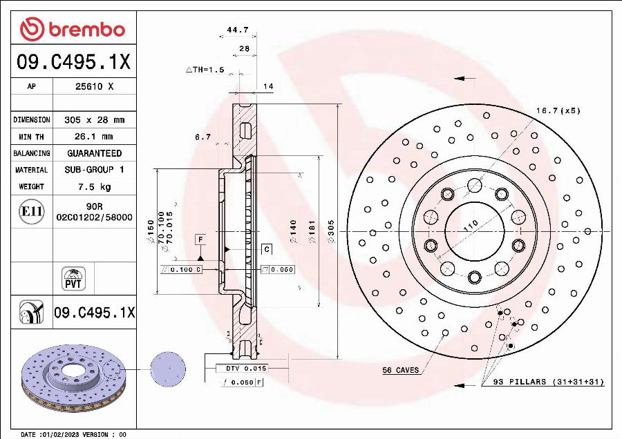 Brembo 09.C495.1X - Гальмівний диск autocars.com.ua