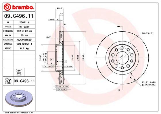 Brembo 09.C496.11 - Гальмівний диск autocars.com.ua