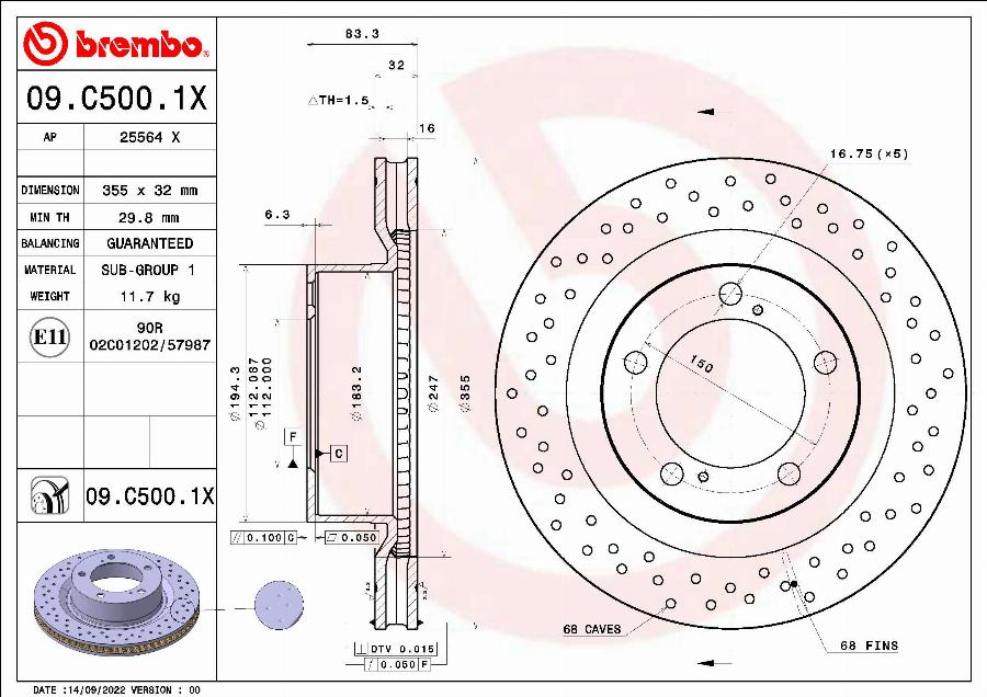 Brembo 09.C500.1X - Гальмівний диск autocars.com.ua