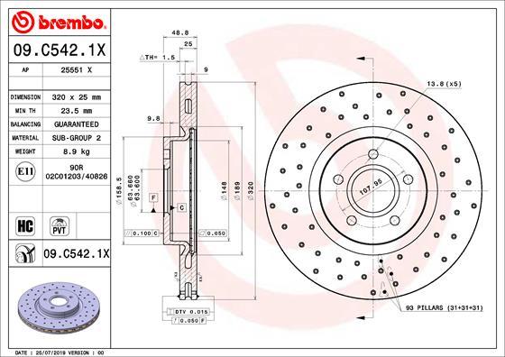 Brembo 09.C542.1X - Тормозной диск avtokuzovplus.com.ua