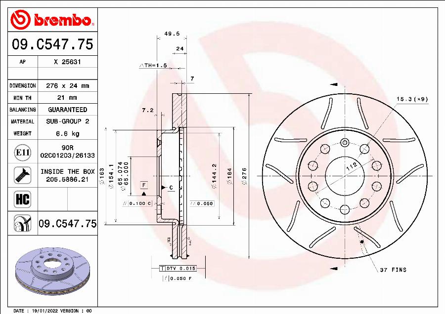 Brembo 09.C547.75 - Гальмівний диск autocars.com.ua