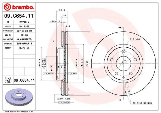 Brembo 09.C654.11 - Тормозной диск avtokuzovplus.com.ua