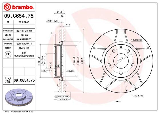 Brembo 09.C654.75 - Тормозной диск avtokuzovplus.com.ua