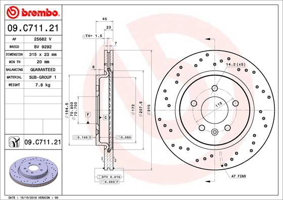 Brembo 09.C711.21 - Гальмівний диск autocars.com.ua