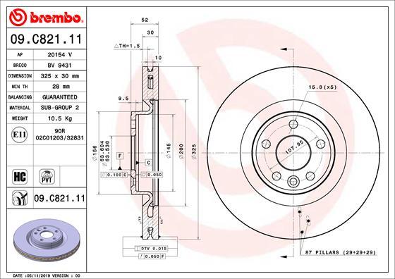 Brembo 09.C821.11 - Гальмівний диск autocars.com.ua