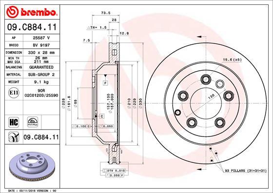 Brembo 09.C884.11 - Тормозной диск avtokuzovplus.com.ua
