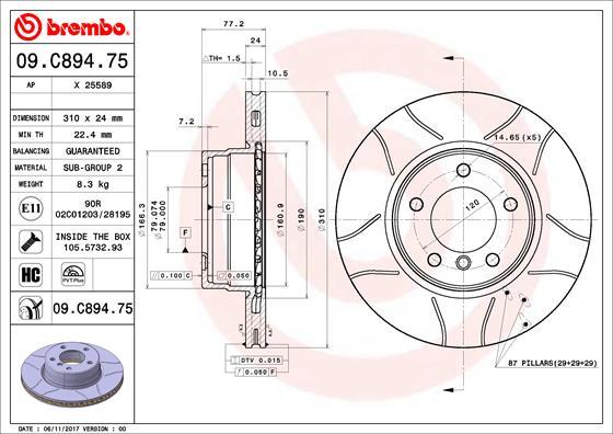 Brembo 09.C894.75 - Гальмівний диск autocars.com.ua