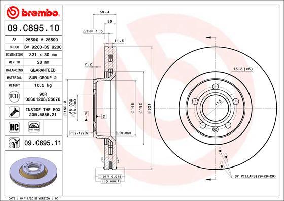 Brembo 09.C895.11 - Тормозной диск autodnr.net