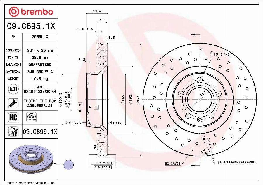 Brembo 09.C895.1X - Тормозной диск autodnr.net