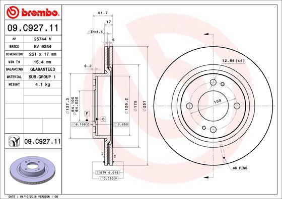 Brembo 09.C927.11 - Гальмівний диск autocars.com.ua