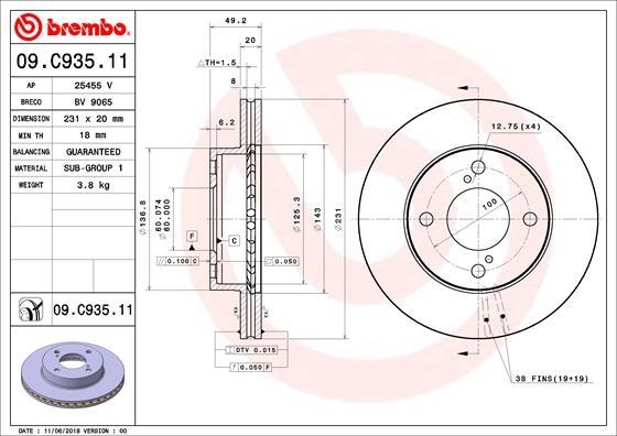 Brembo 09.C935.11 - Гальмівний диск autocars.com.ua