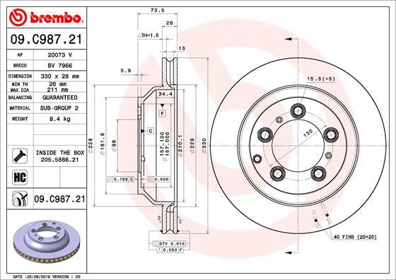 Brembo 09.C987.21 - Гальмівний диск autocars.com.ua