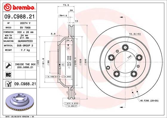 Brembo 09.C988.21 - Гальмівний диск autocars.com.ua