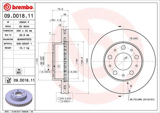 Brembo 09.D018.11 - Гальмівний диск autocars.com.ua