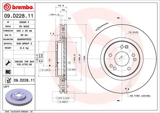 Brembo 09.D228.11 - Гальмівний диск autocars.com.ua