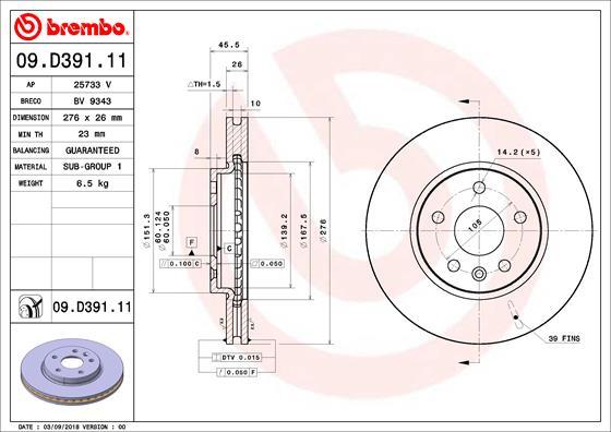 Brembo 09.D391.11 - Гальмівний диск autocars.com.ua