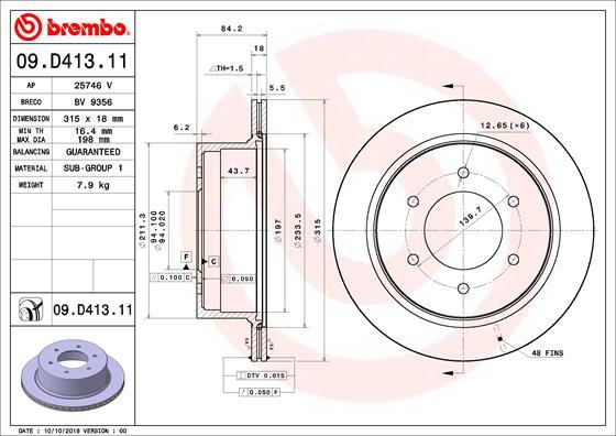 Brembo 09.D413.11 - Гальмівний диск autocars.com.ua