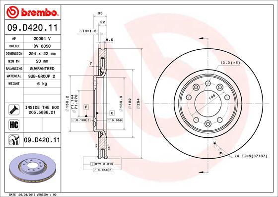 Brembo 09.D420.11 - Тормозной диск avtokuzovplus.com.ua