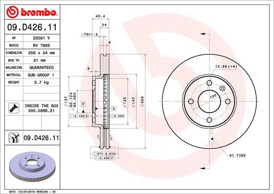 Brembo 09.D426.11 - Гальмівний диск autocars.com.ua