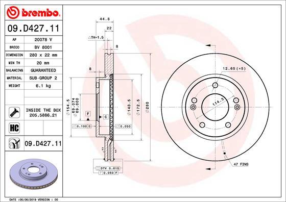 Brembo 09.D427.11 - Тормозной диск avtokuzovplus.com.ua