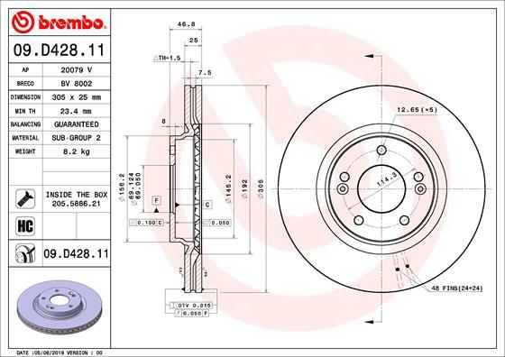 Brembo 09.D428.11 - Гальмівний диск autocars.com.ua