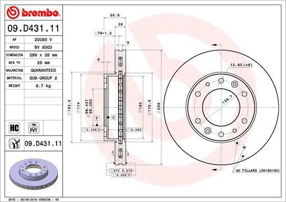 Brembo 09.D431.11 - Гальмівний диск autocars.com.ua