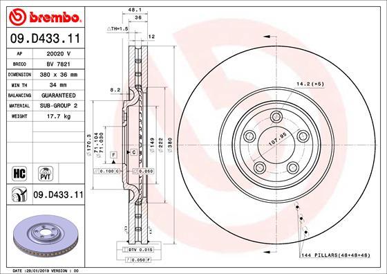 Brembo 09.D433.11 - Гальмівний диск autocars.com.ua