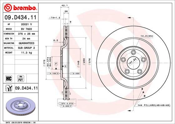 Brembo 09.D434.11 - Гальмівний диск autocars.com.ua