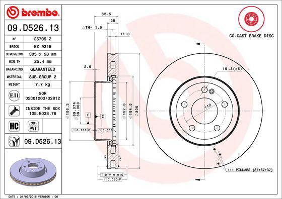 Brembo 09.D526.13 - Гальмівний диск autocars.com.ua