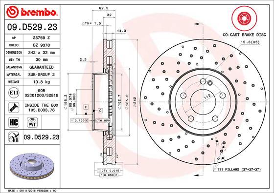 Brembo 09.D529.23 - Тормозной диск avtokuzovplus.com.ua