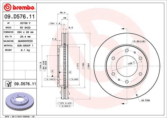 Brembo 09.D576.11 - Тормозной диск avtokuzovplus.com.ua